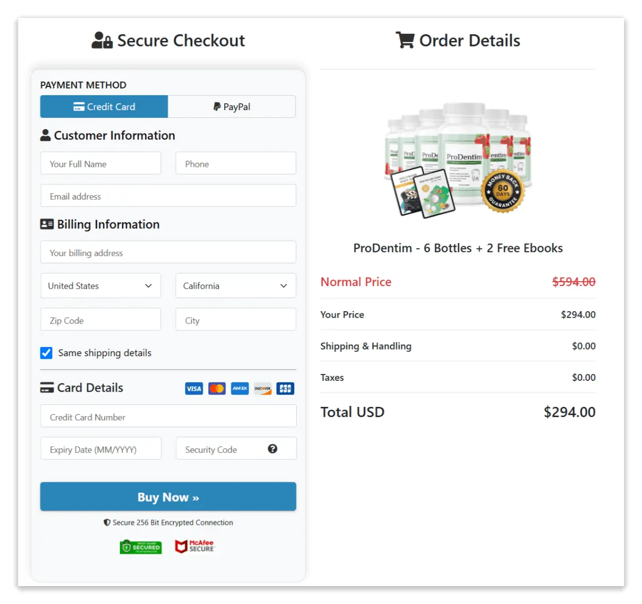 ProDentim secure checkout page